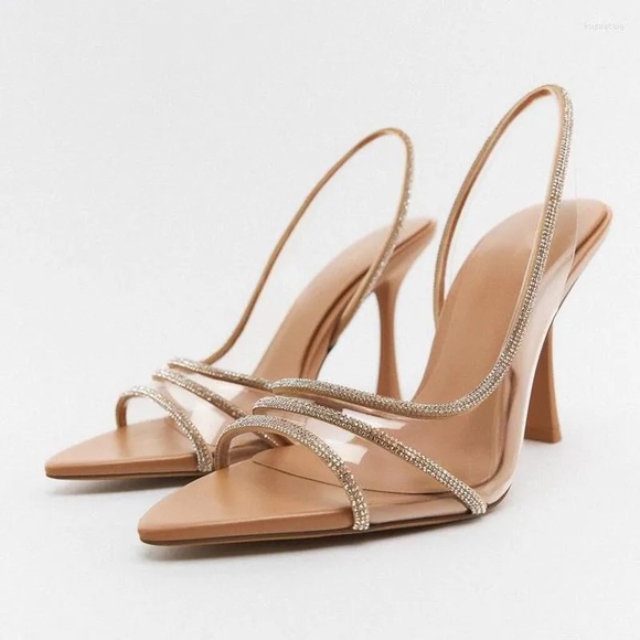 Zara Shoes - NWOT ZARA Elegant clear and Tan Heels with embellishments size 38